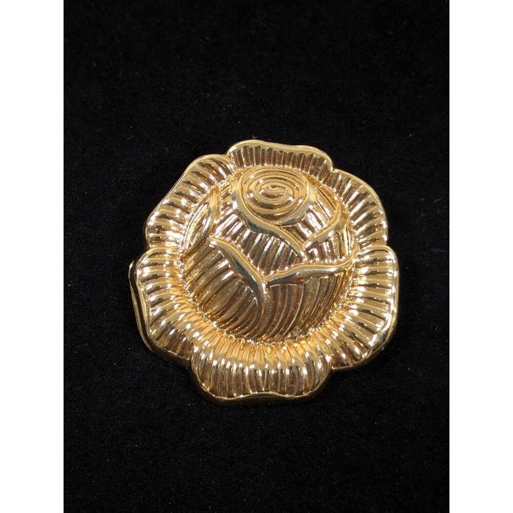 Vintage Gold‎ Tone Rose Flower Round Scarf Clip